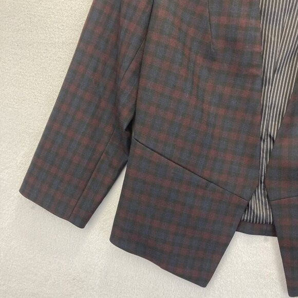 Express Open Front Blazer Womens 4 Plaid Stretch Preppy Jacket Dark Academia - Picture 8 of 10